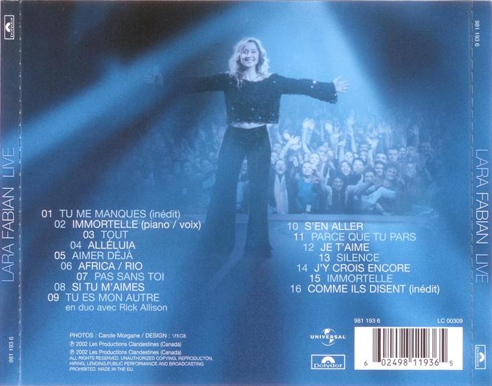 Lara Fabian - Live 22CD 2002 - Lara Fabian Live 2001 BACK.jpg