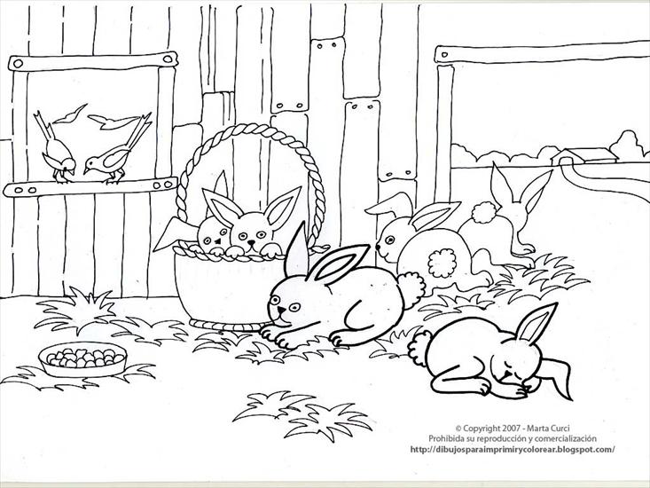 Na wsi - Dibujo para imprimir y colorear de conejos.jpg