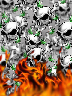 Tapety na komórke - pot_leaves_skull_flame.jpg
