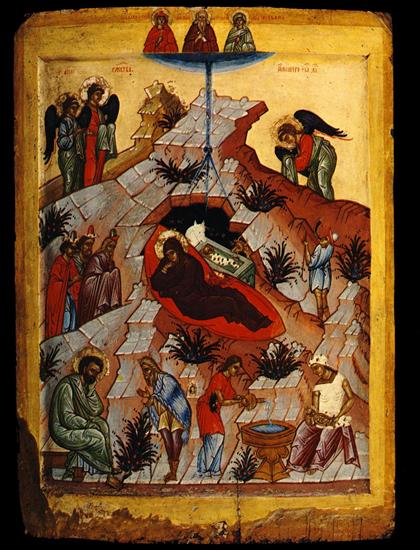 Stare ikony rosyj... - 1451-1500  Nativit du Christ avec des saints cho...n Climaque et Juliana  Moscou, Galerie Tretiakov.jpg