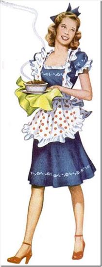 Kucharz i Gotowanie - 1940s vintage illustration of a woman in an apron carring a dish of food, homemaker_thumb3.jpg