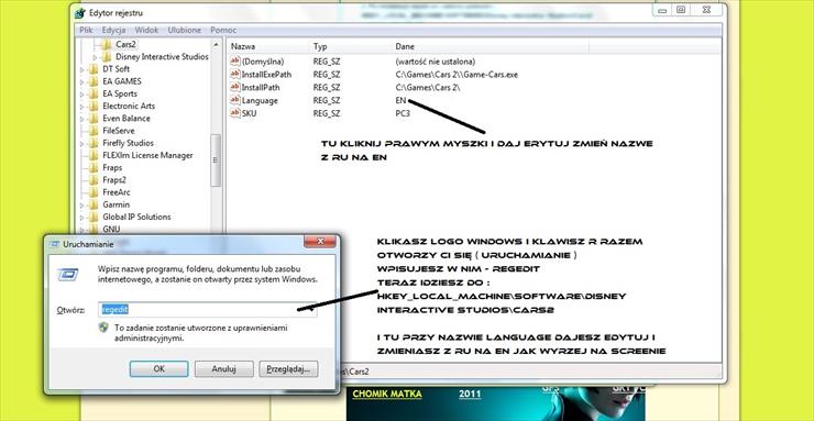     CARS 2 2011 PC - zmiana na Angielski w edytorze rejestru.jpg