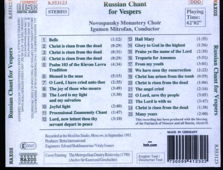 Novospassky Monastery Choir - Russian Chant For Vespers - Cover 2.bmp
